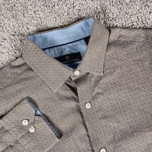 Hart Schaffner Marx Large Navy Label Micro-Geometric AOP Mens Luxury Sport Shirt